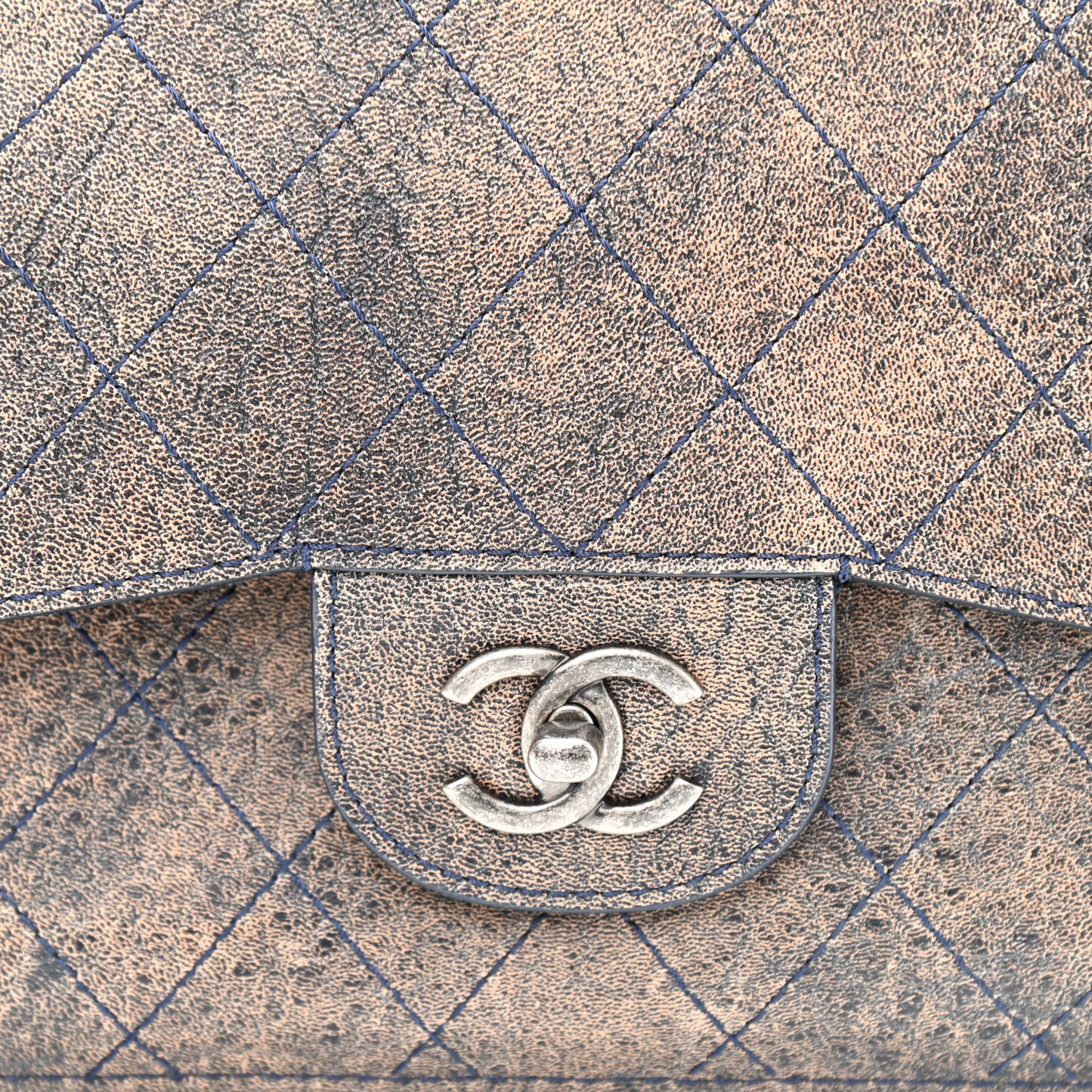 Calfskin Stitched Jumbo Double Flap Brown Blue