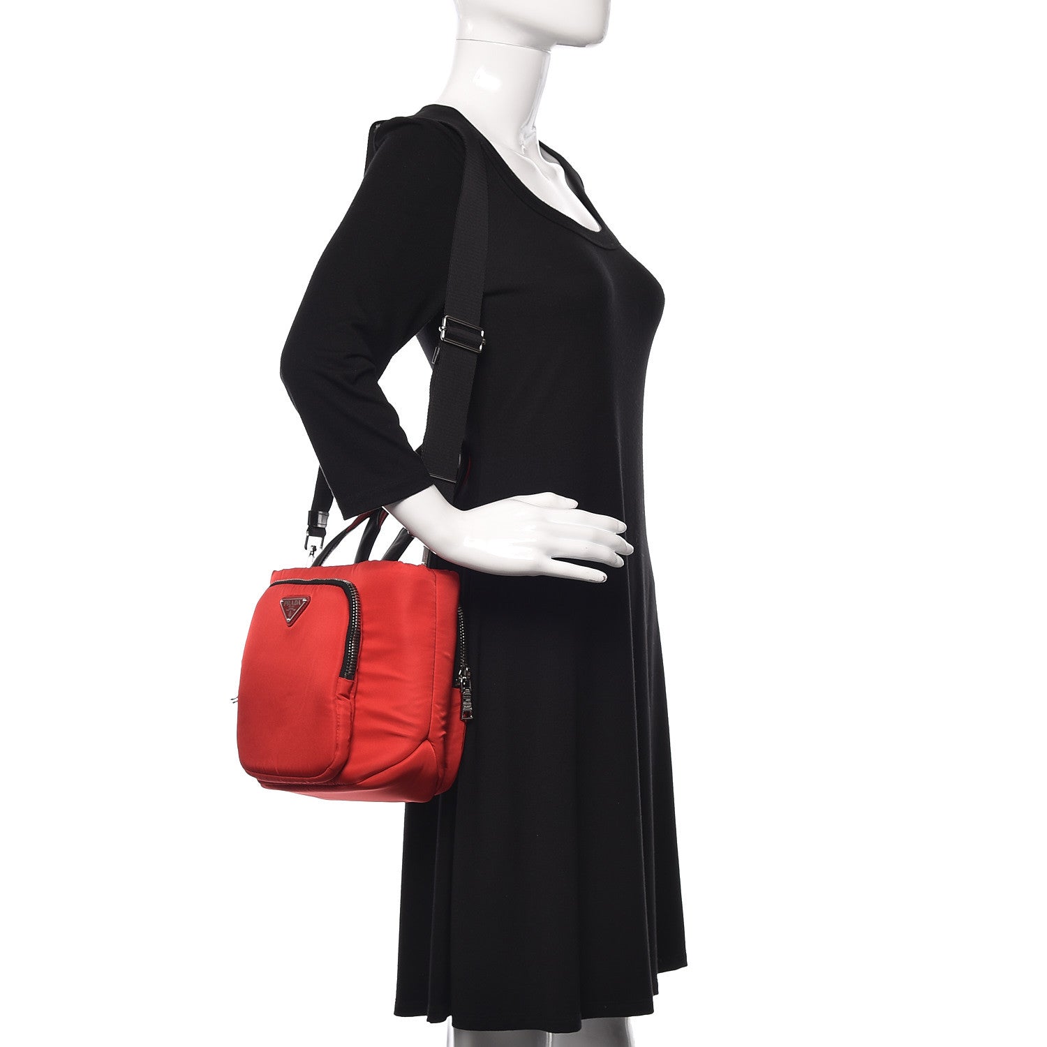 Prada Tessuto Nylon Pocket Small Cargo Tote Rosso Black 2 of 9