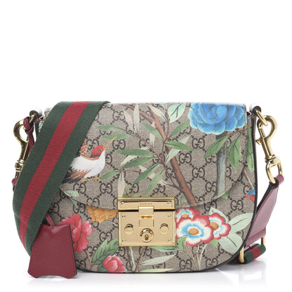 Gucci GG Supreme Monogram Tian Web Medium Padlock Messenger Shoulder Bag Beige Multicolor New Acero 1 of 11