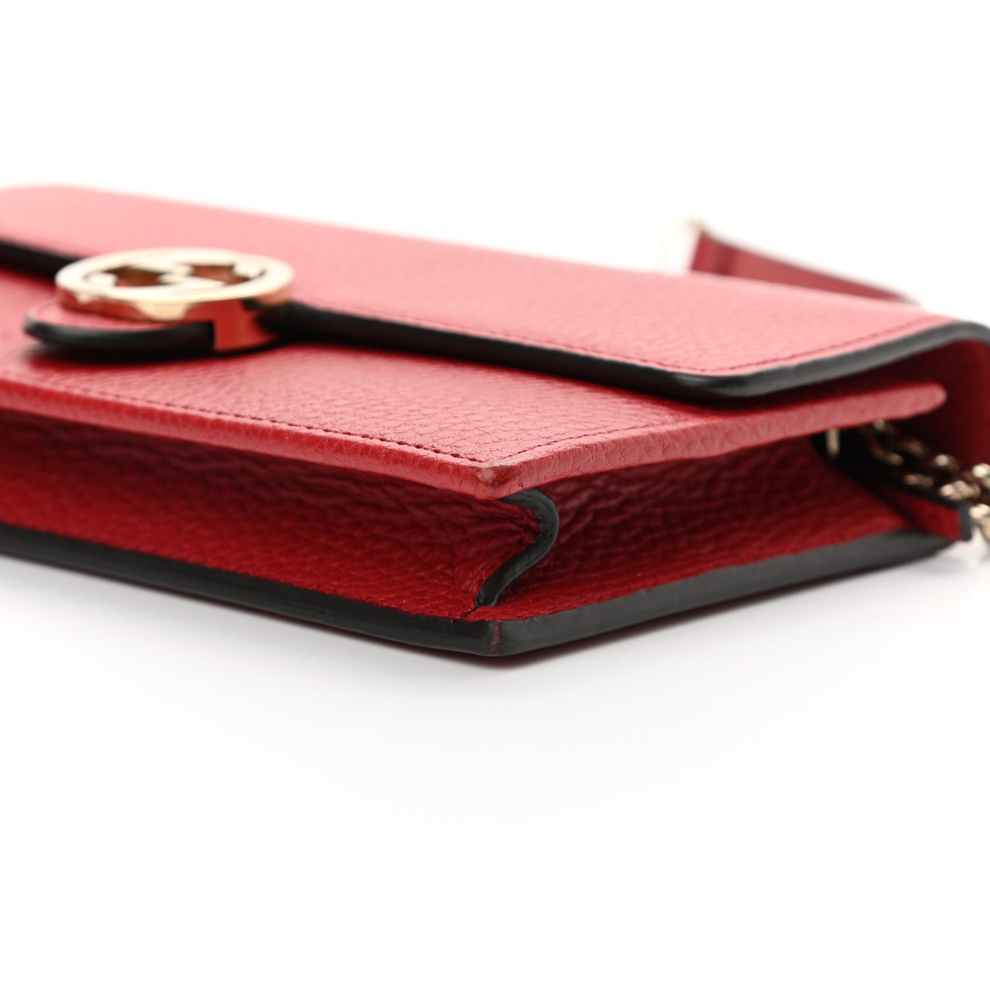 Dollar Calfskin Interlocking G Chain Wallet Red