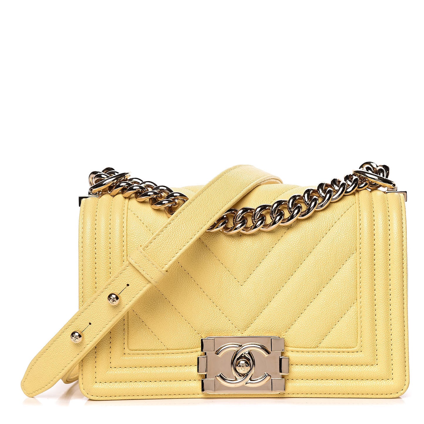 Caviar Chevron Quilted Small Boy Flap Yellow