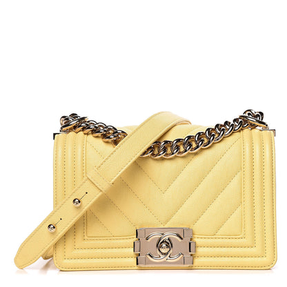 Chanel Caviar Chevron Quilted Small Boy Flap Yellow 1 of 11