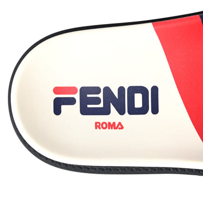 Fendi X FILA Glazed Fabric Calfskin FF 1974 Mania Slide Sandals 7 Mogano Panna Blueberry 6 of 8