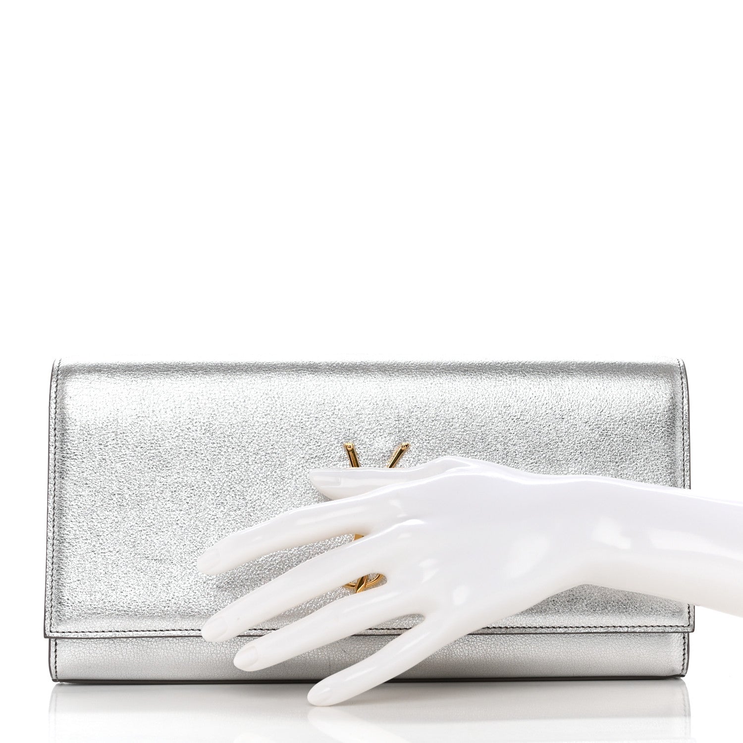 Saint Laurent Textured Metallic Calfskin Classic Monogram Cassandre Clutch Silver 2 of 14