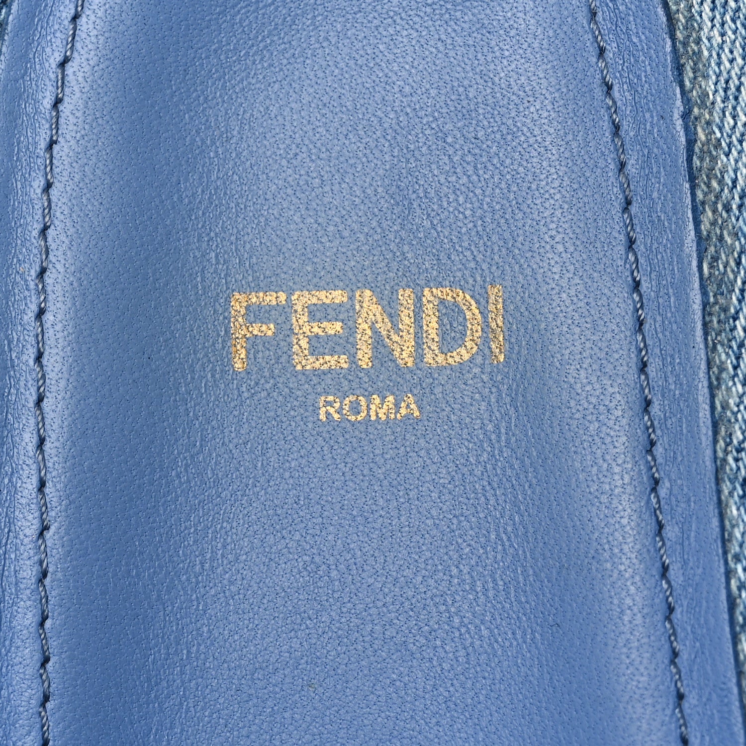 Fendi Denim Jacquard FF Womens Fendi Feel Buckled Mules 37 Blue