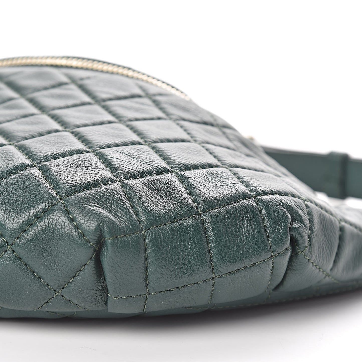 Calfskin Quilted Banane Waist Bag Fanny Pack Dark Green