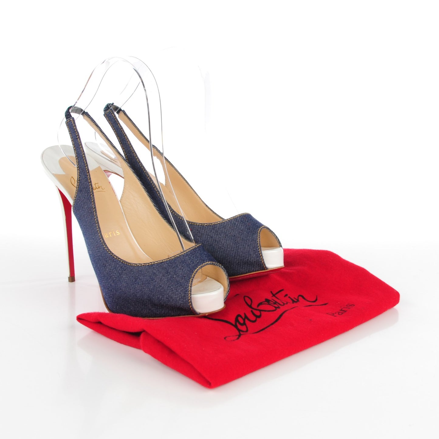 Denim Lady Peep Sling 120 Pumps 37.5 Blue White