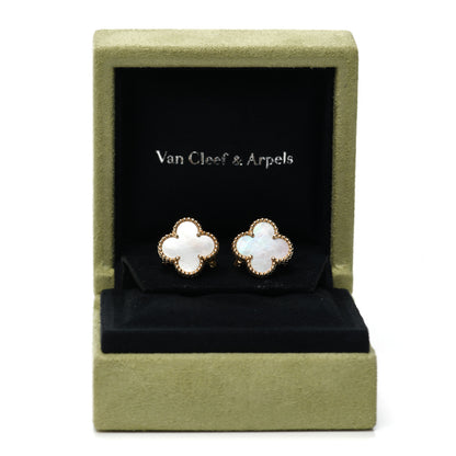 Van Cleef & Arpels 18K Yellow Gold Mother of Pearl Vintage Alhambra Earrings 6 of 6