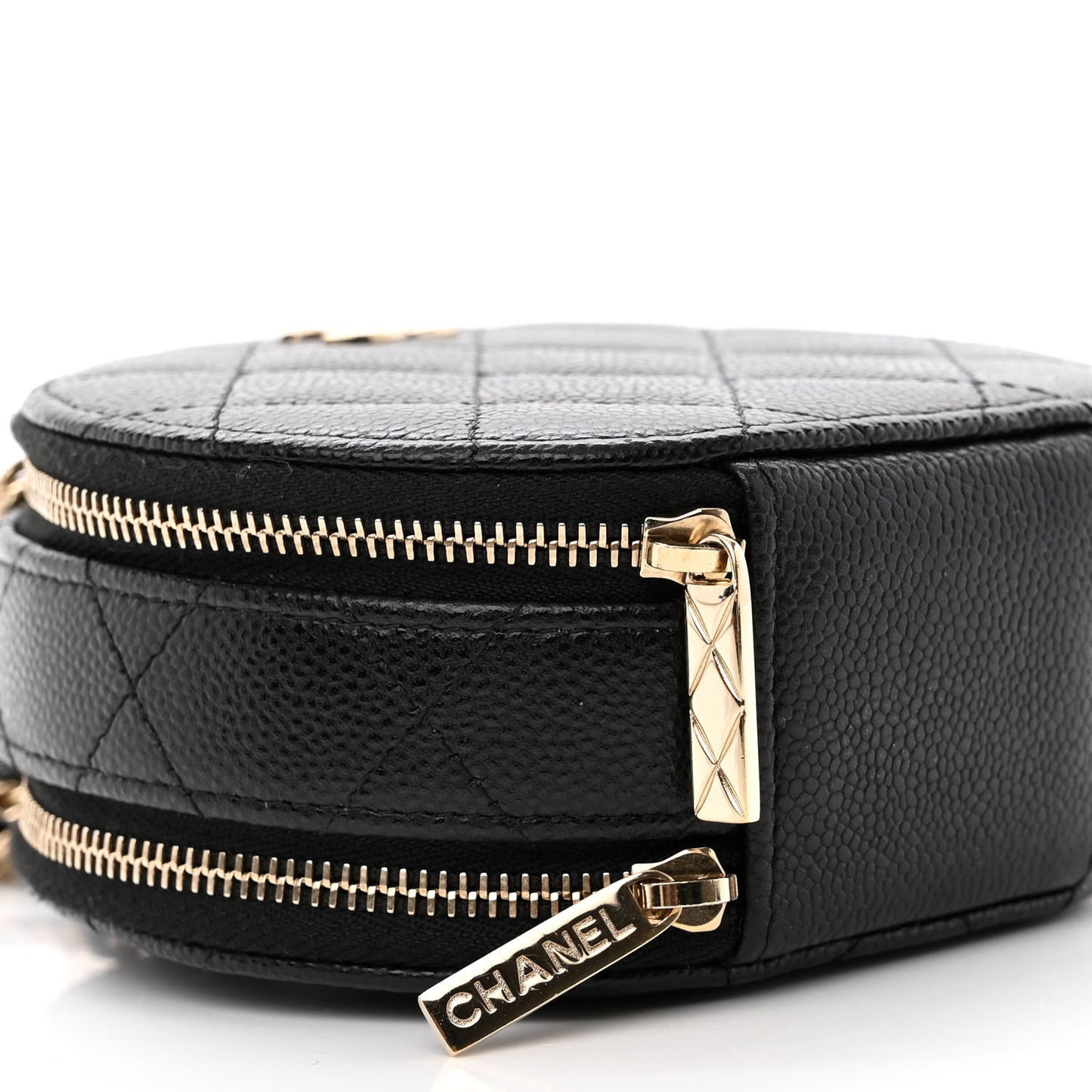 Caviar Quilted Round Handle With Care Vanity With Chain Black