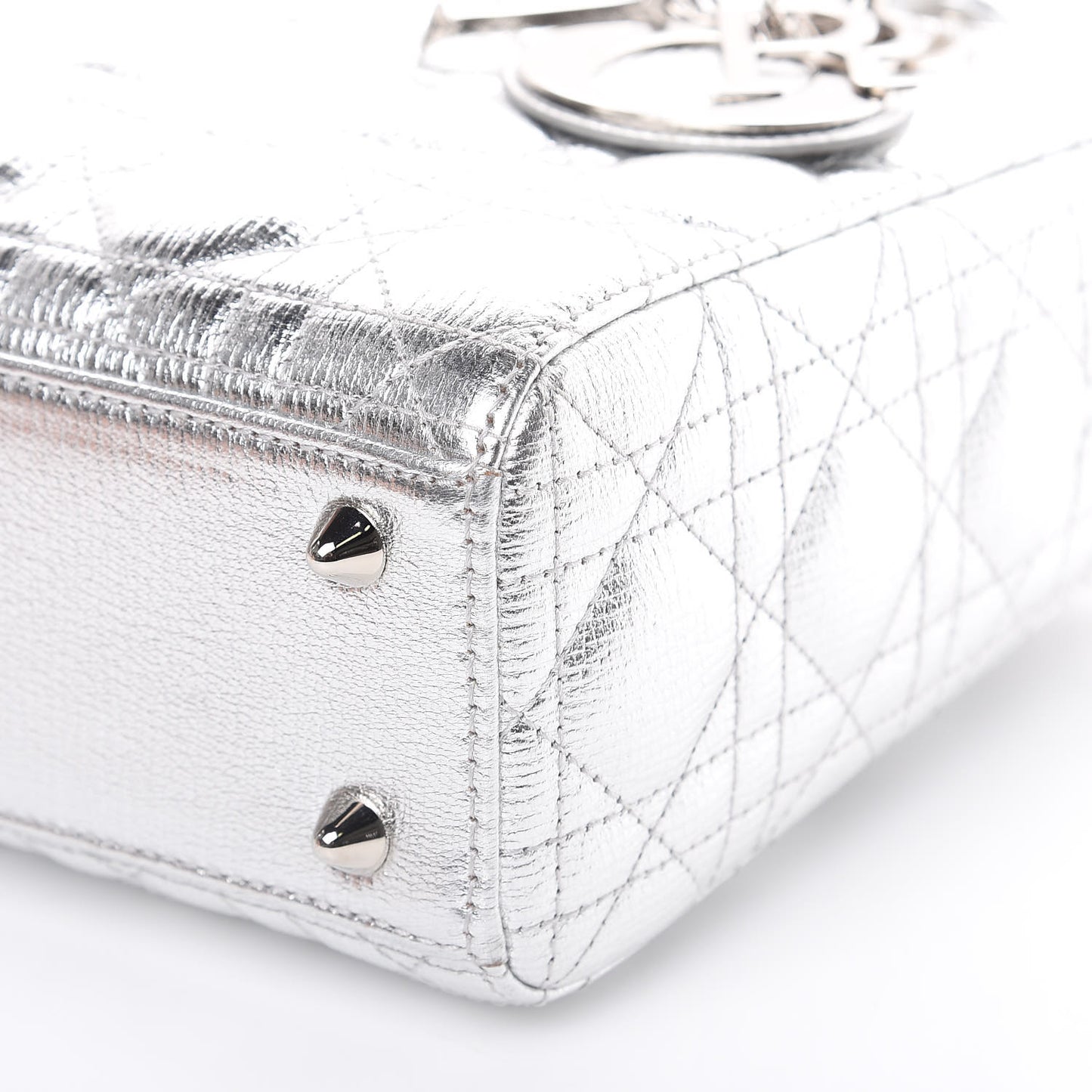 Metallic Grained Calfskin Cannage Small Lucky Badges My Lady Dior Silver