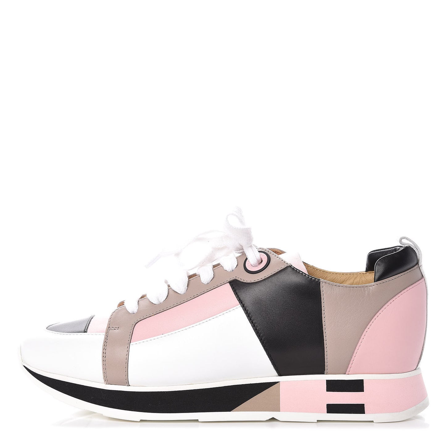 Calfskin Rebus Sneakers 38.5 Rose Aube Black White
