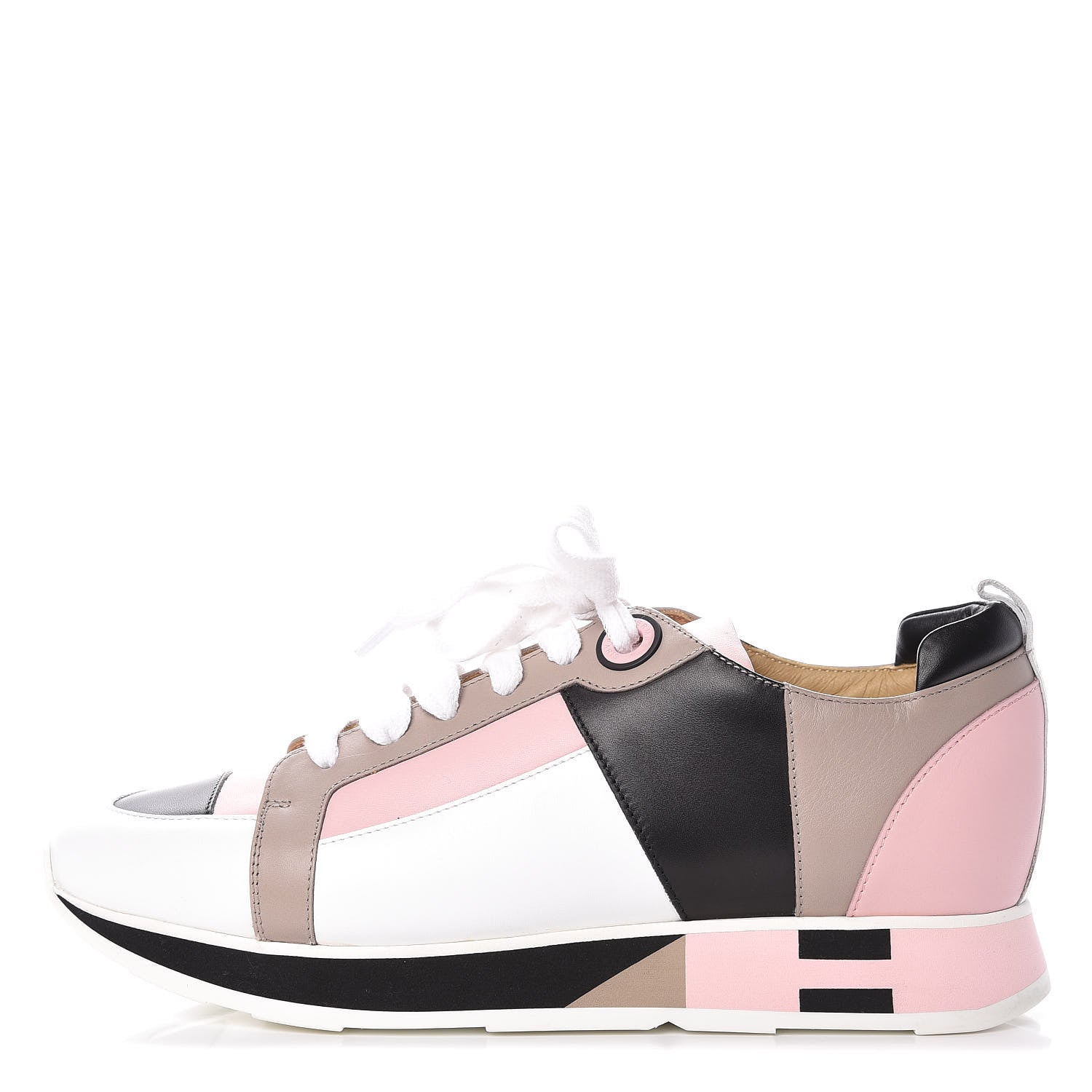 Hermes Calfskin Rebus Sneakers 38.5 Rose Aube Black White 1 of 18