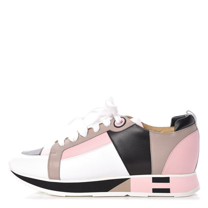 Hermes Calfskin Rebus Sneakers 38.5 Rose Aube Black White 1 of 18