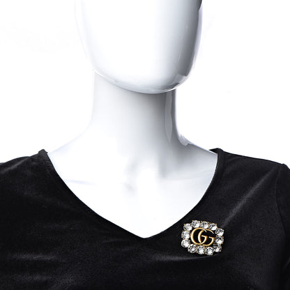 Gucci Metal Crystal Double G Brooch Aged Gold 2 of 5