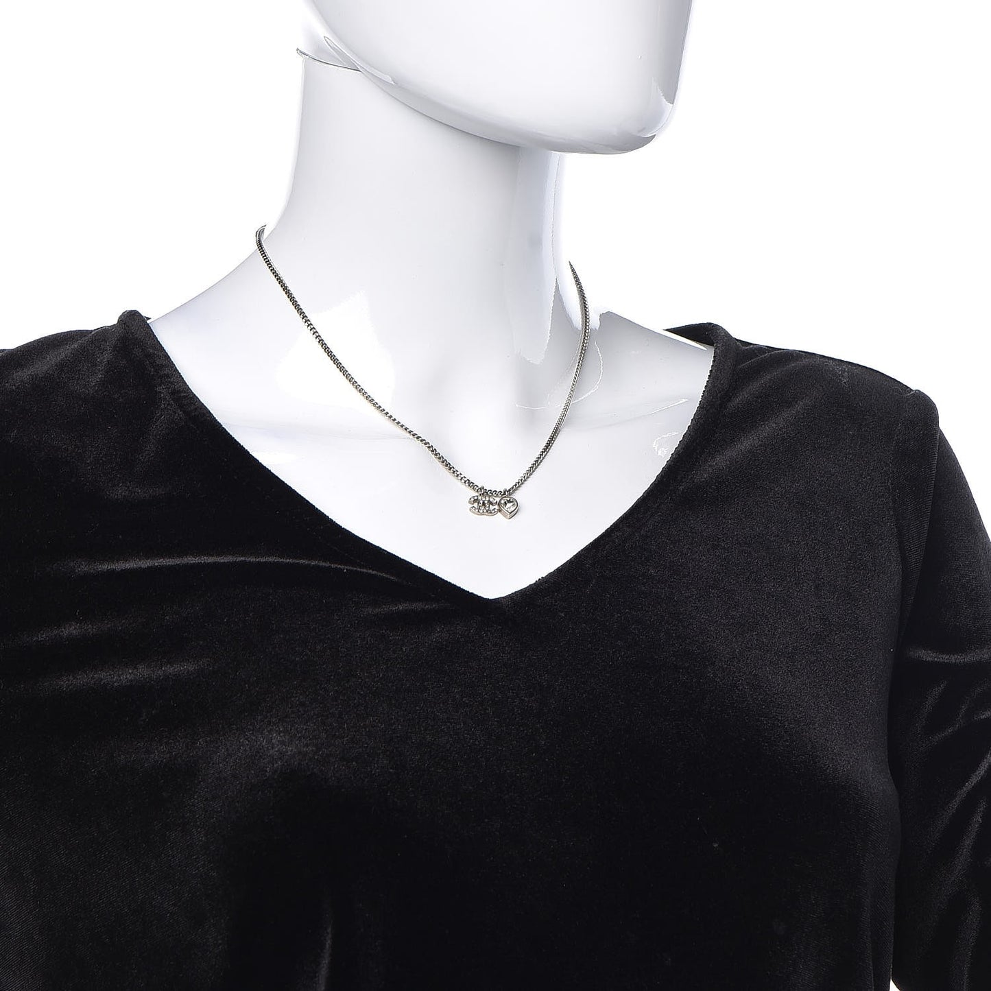 Crystal Mini Heart CC Necklace Silver
