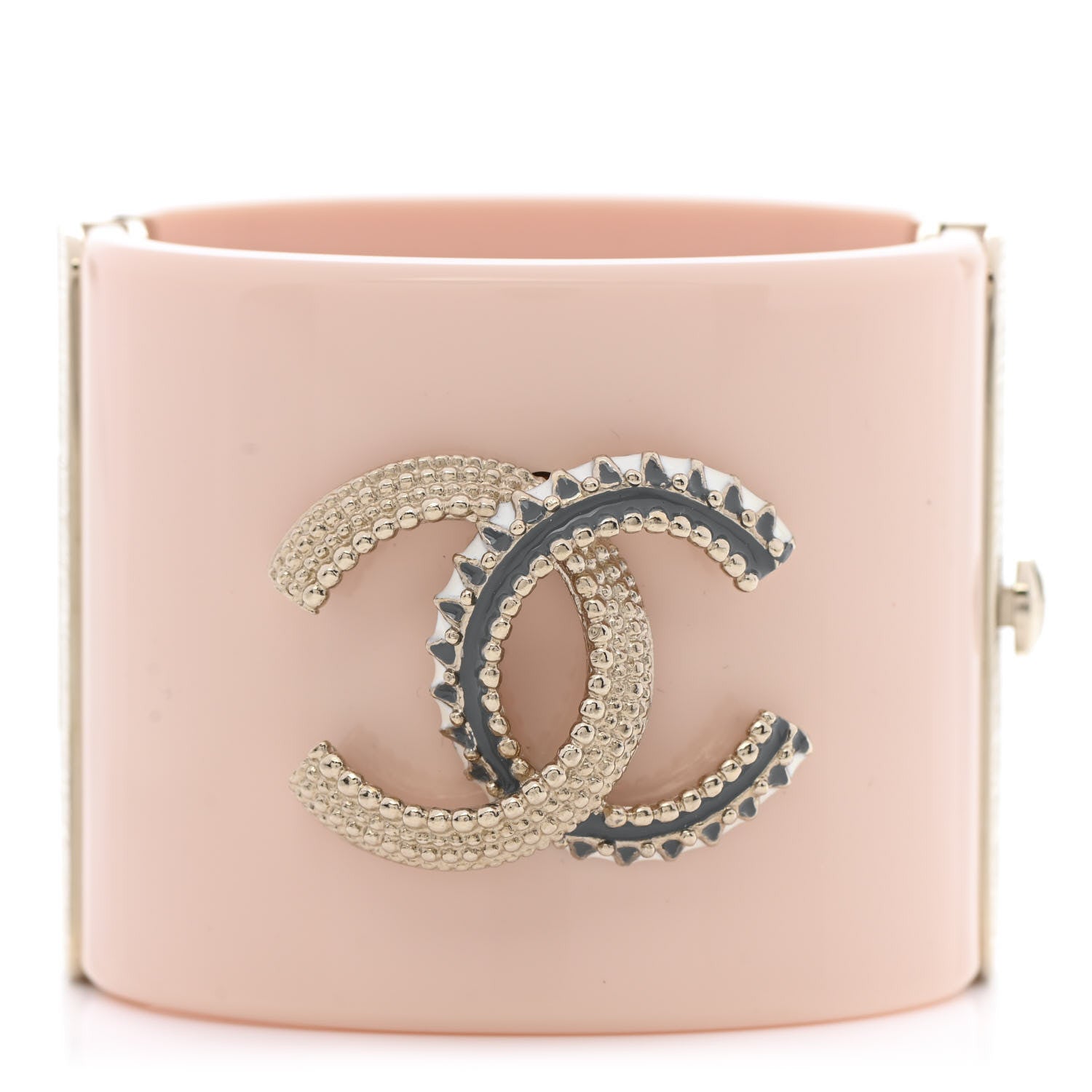 Chanel Resin Enamel CC Cuff Pink Grey 1 of 4