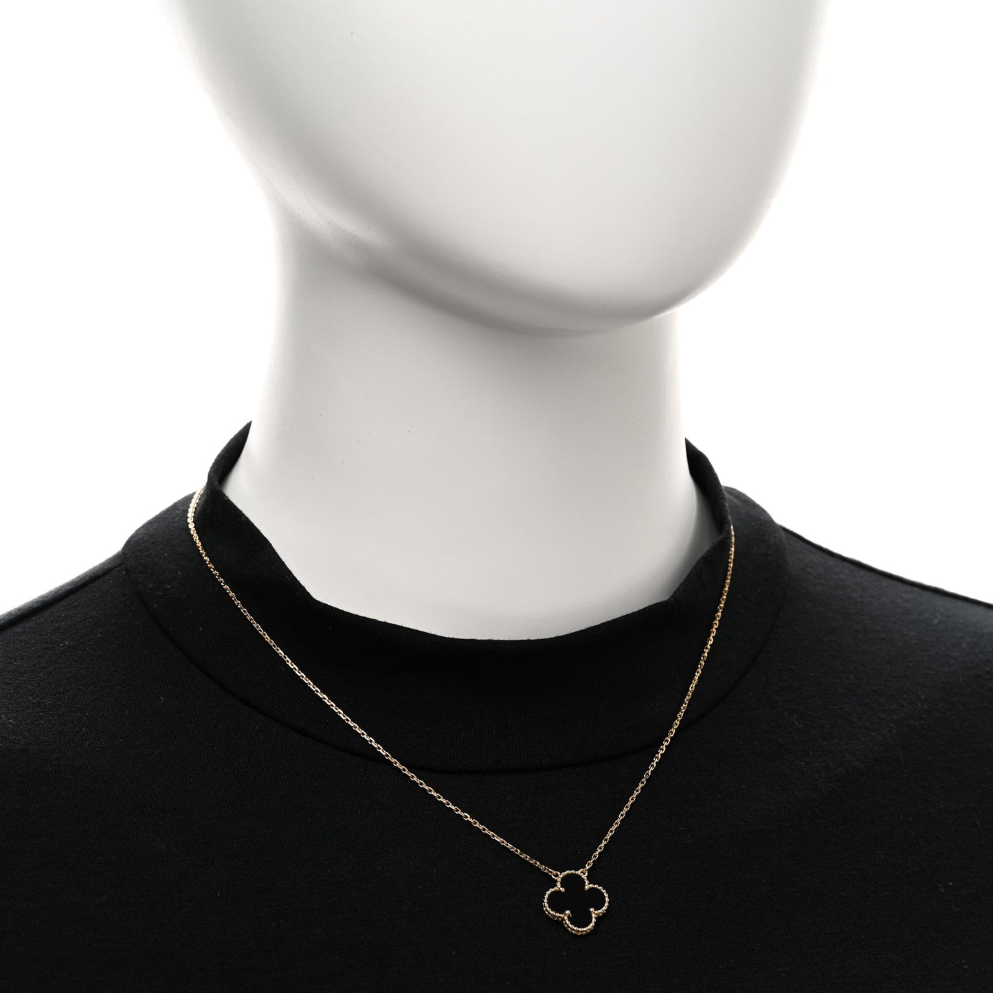 18K Yellow Gold Black Onyx Vintage Alhambra Pendant Necklace