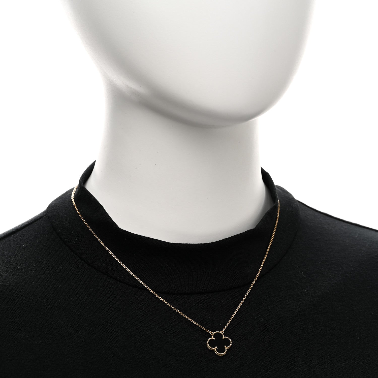 Van Cleef & Arpels 18K Yellow Gold Black Onyx Vintage Alhambra Pendant Necklace 2 of 4