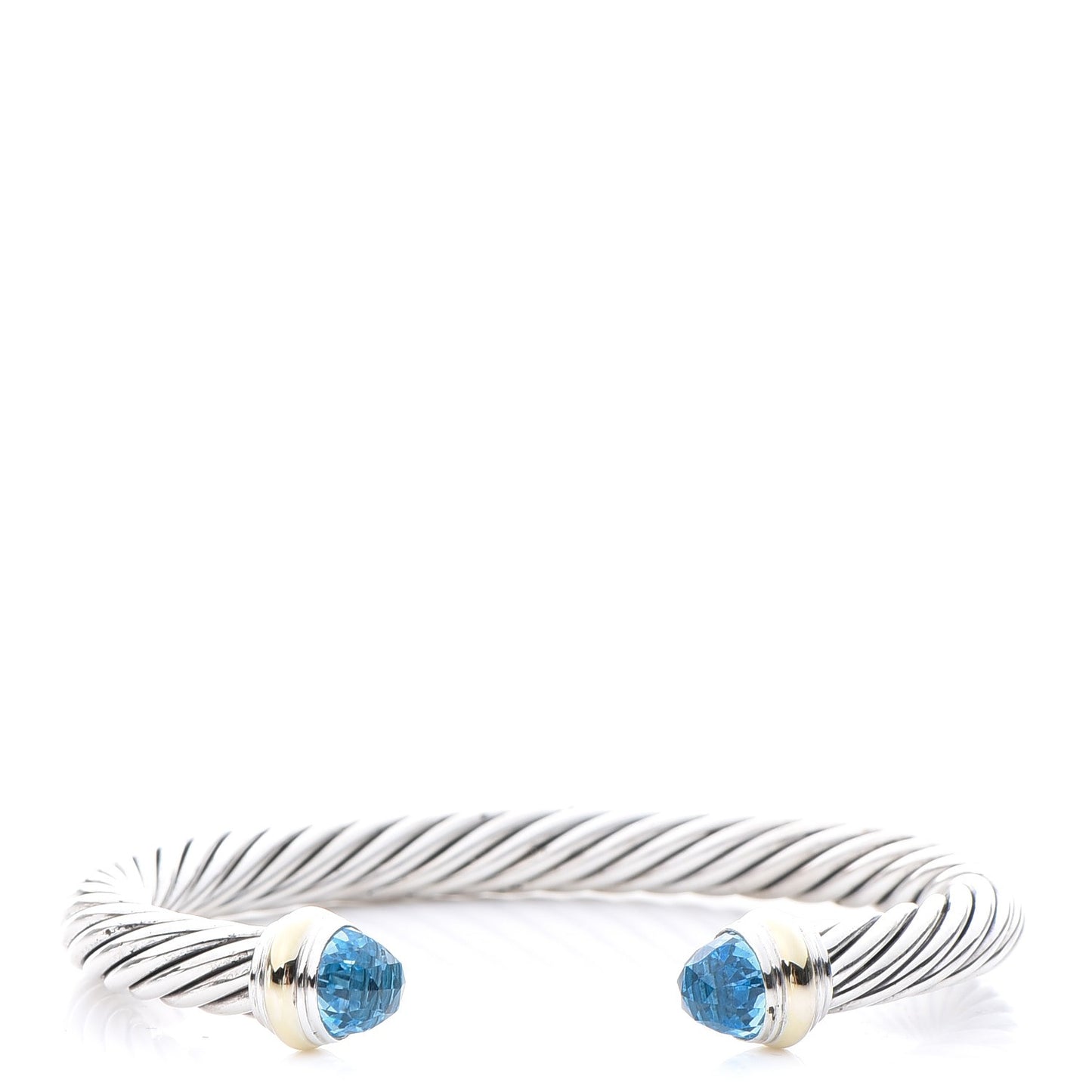 Sterling Silver 14K Yellow Gold Blue Topaz 7mm Cable Classics Bracelet