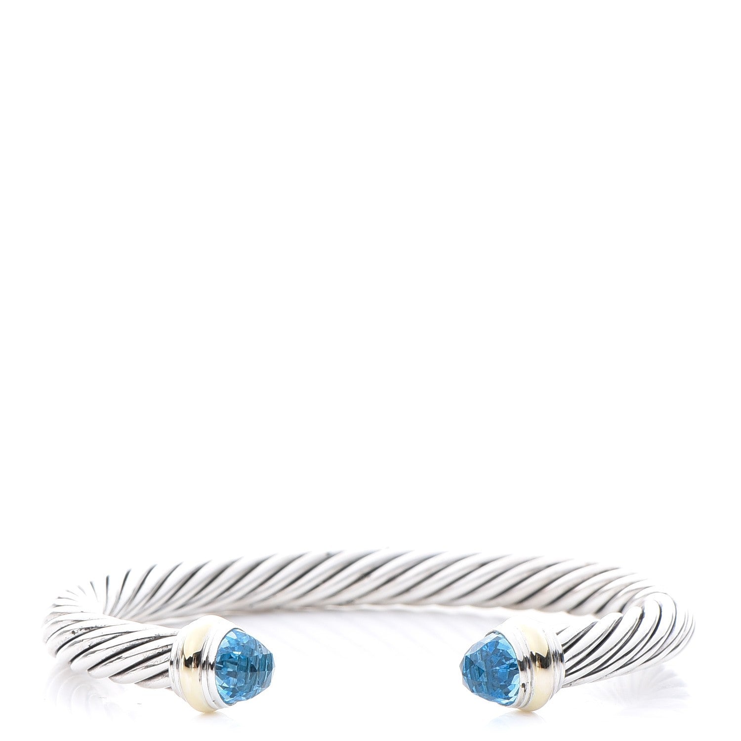 David Yurman Sterling Silver 14K Yellow Gold Blue Topaz 7mm Cable Classics Bracelet 1 of 5