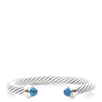 David Yurman Sterling Silver 14K Yellow Gold Blue Topaz 7mm Cable Classics Bracelet 1 of 5