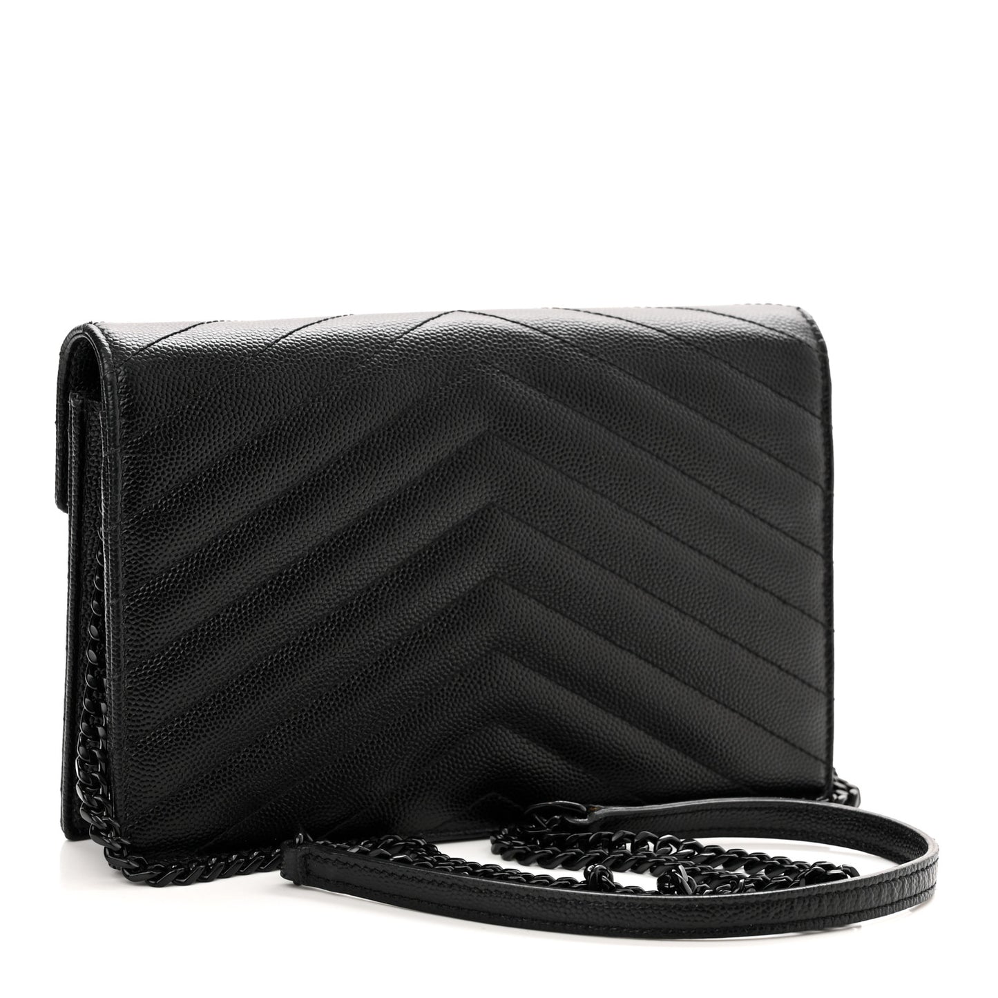 Grain De Poudre Matelasse Chevron Monogram Monochrome Envelope Chain Wallet Black