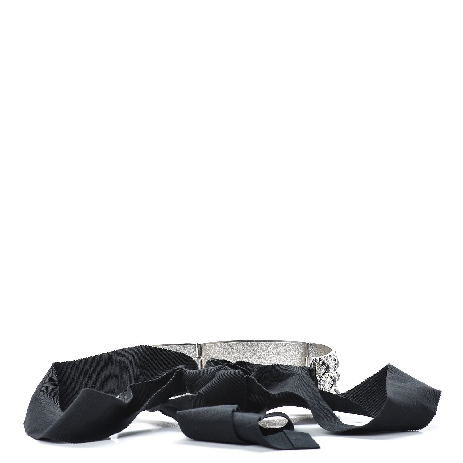 Chanel Crystal Grosgrain CC Choker Necklace Black Silver 4 of 10