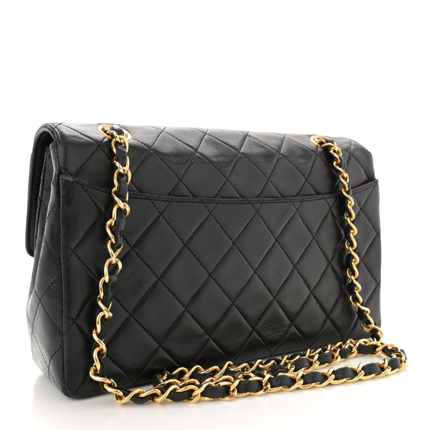 Lambskin Quilted Small Single Flap With Pouch Black