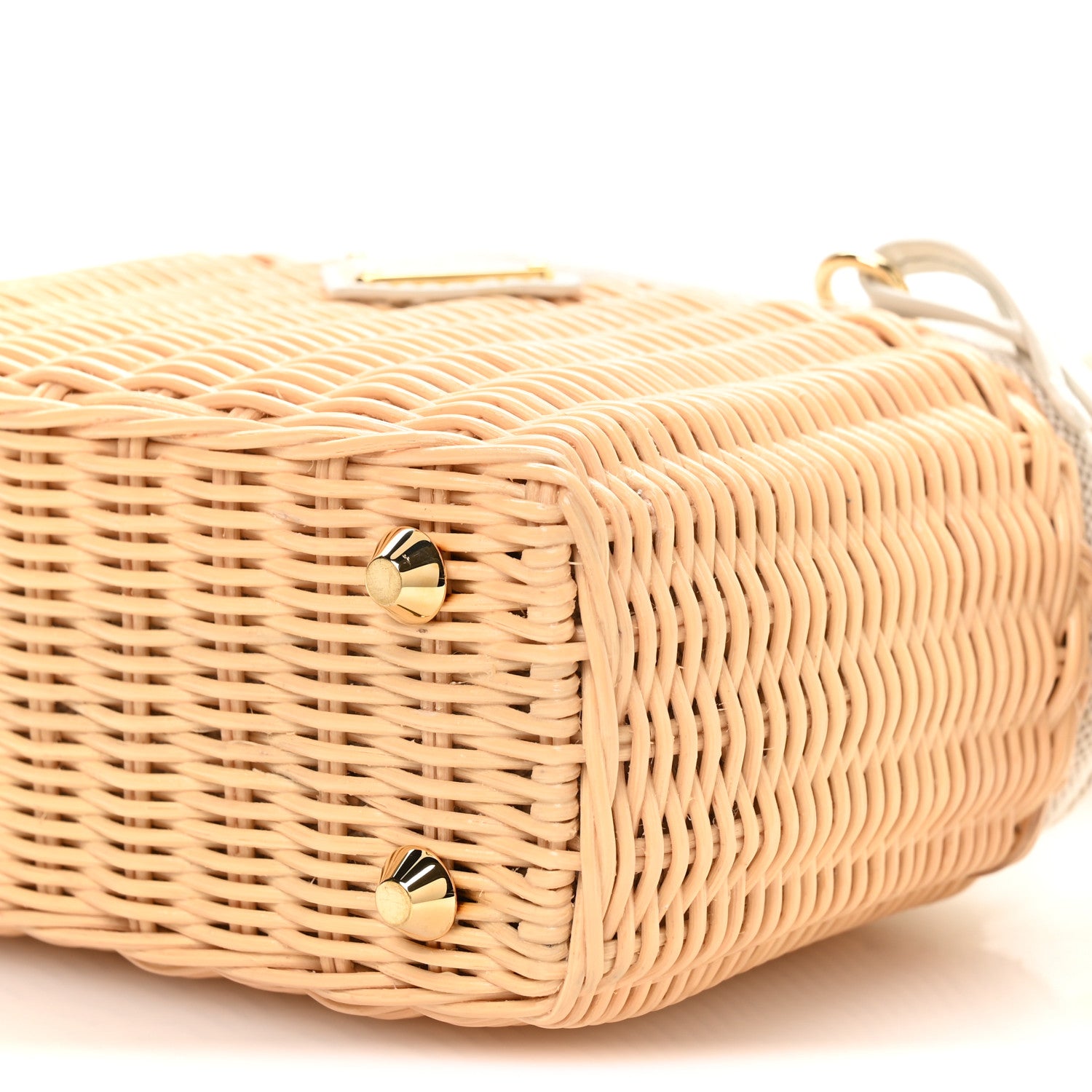 Prada Wicker Canvas Mini Tote Tan White 10 of 11