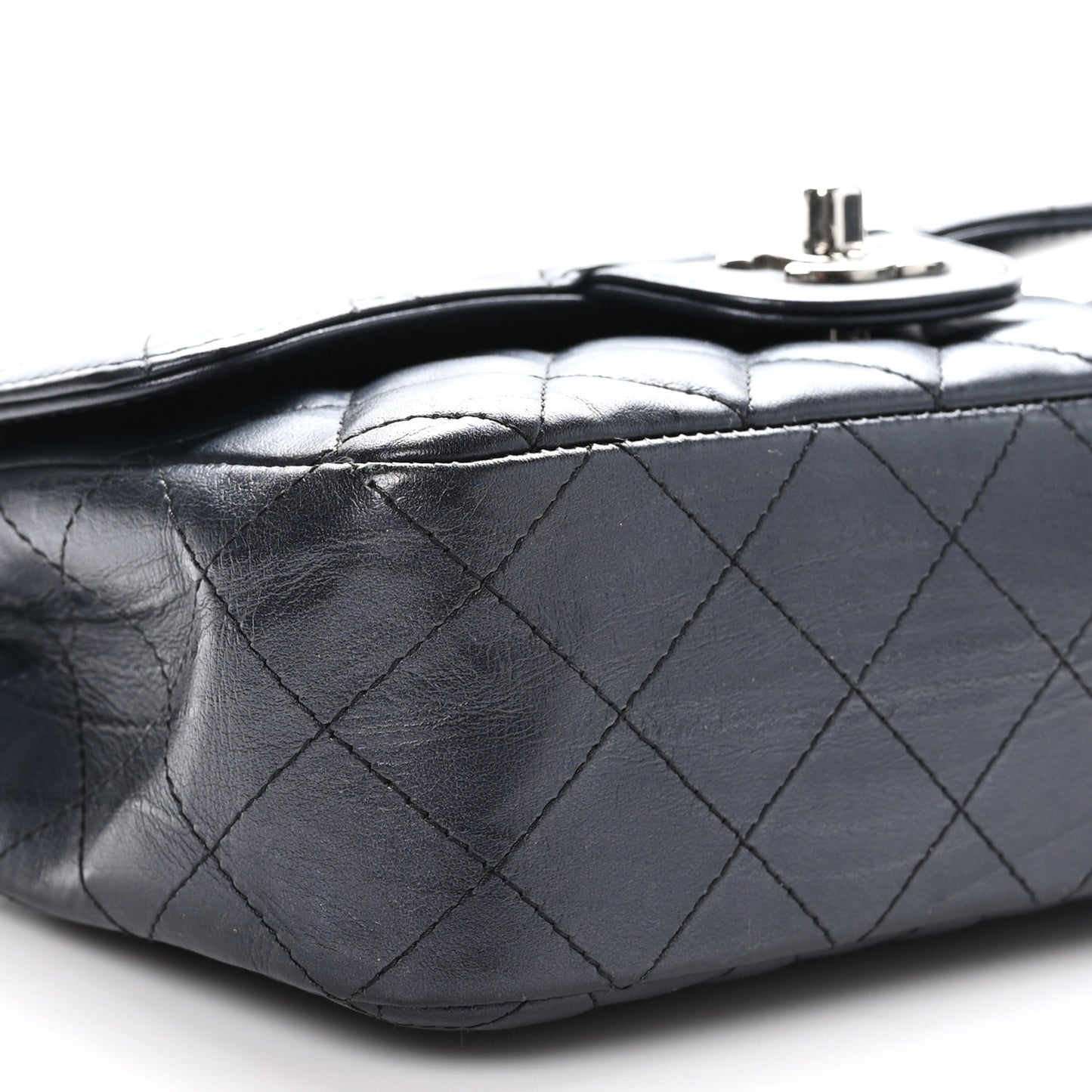 Iridescent Calfskin Quilted Mini Rectangular Flap Charcoal
