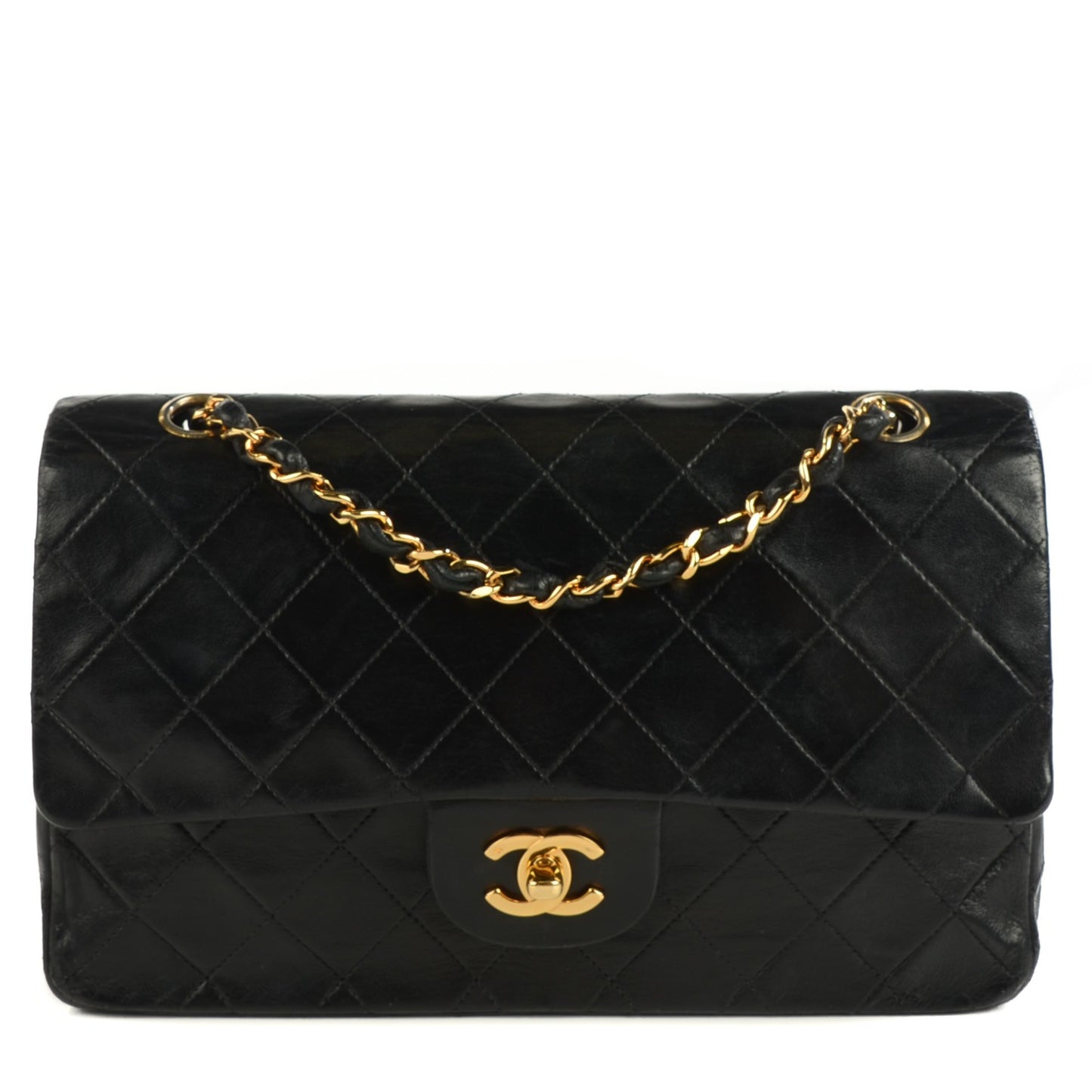 Lambskin Quilted Medium Double Flap Black