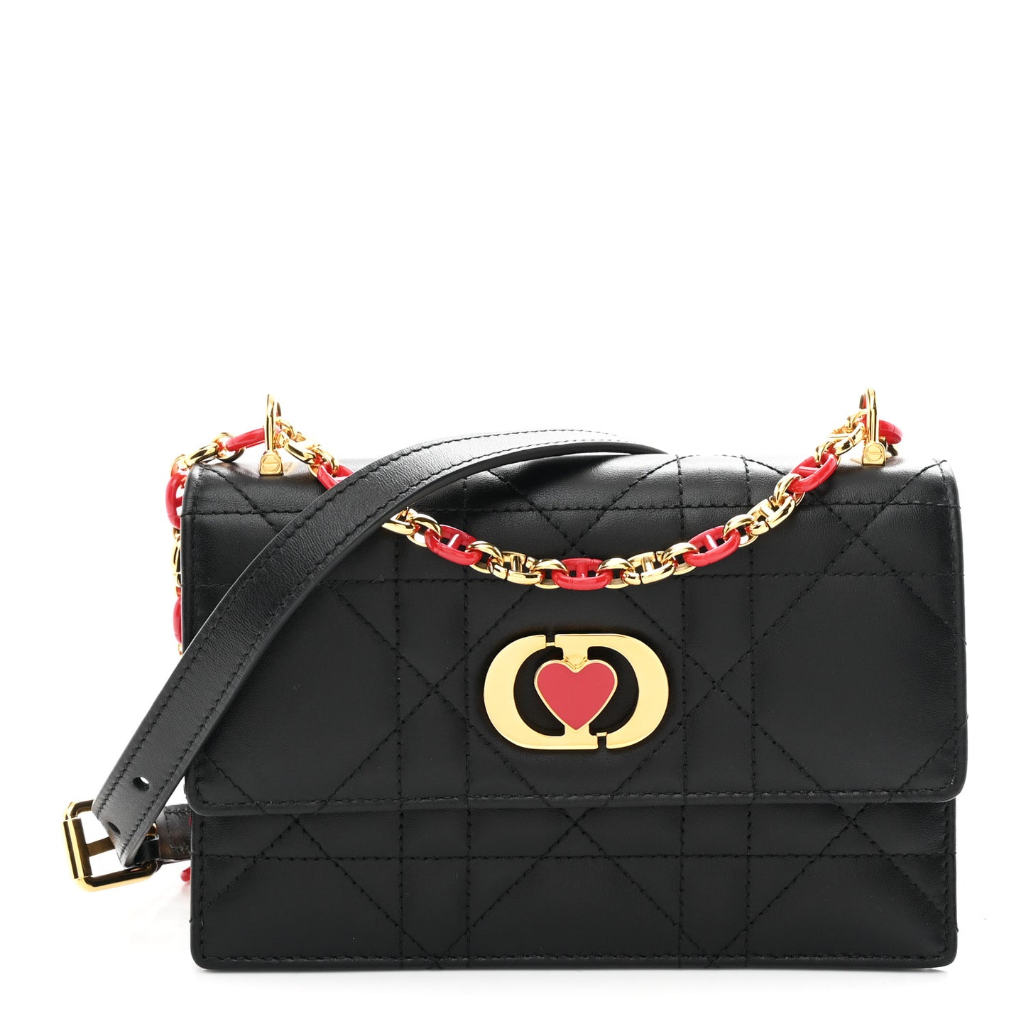 Lambskin Enamel Macrocannage Dioramour Mini Miss Caro Bag Black Red
