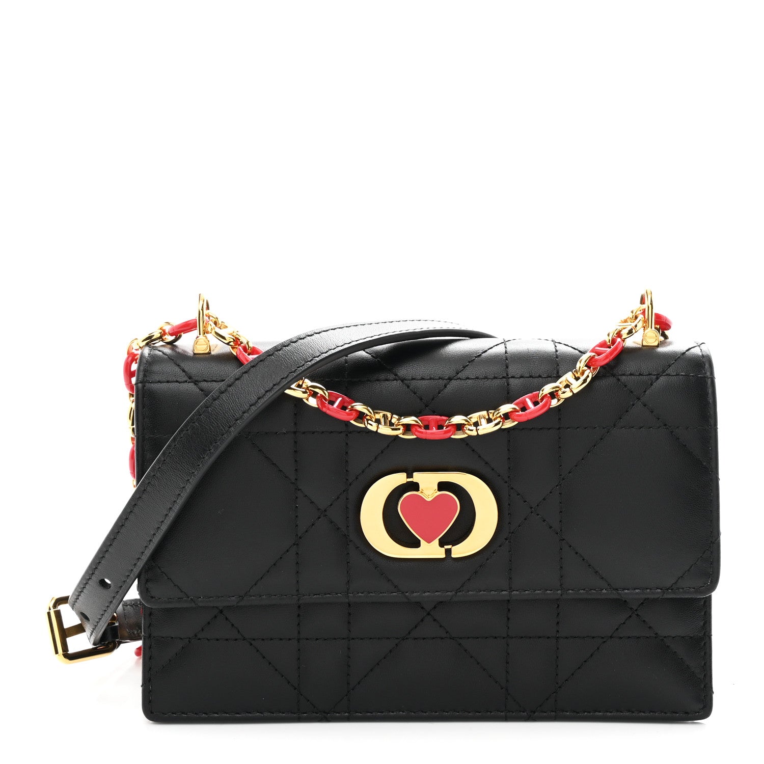 Christian Dior Lambskin Enamel Macrocannage Dioramour Mini Miss Caro Bag Black Red 1 of 9