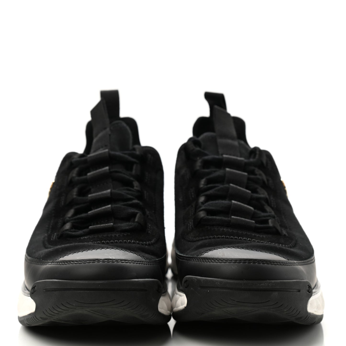Velvet Calfskin Mixed Fibers CC Sneakers 38.5 Black