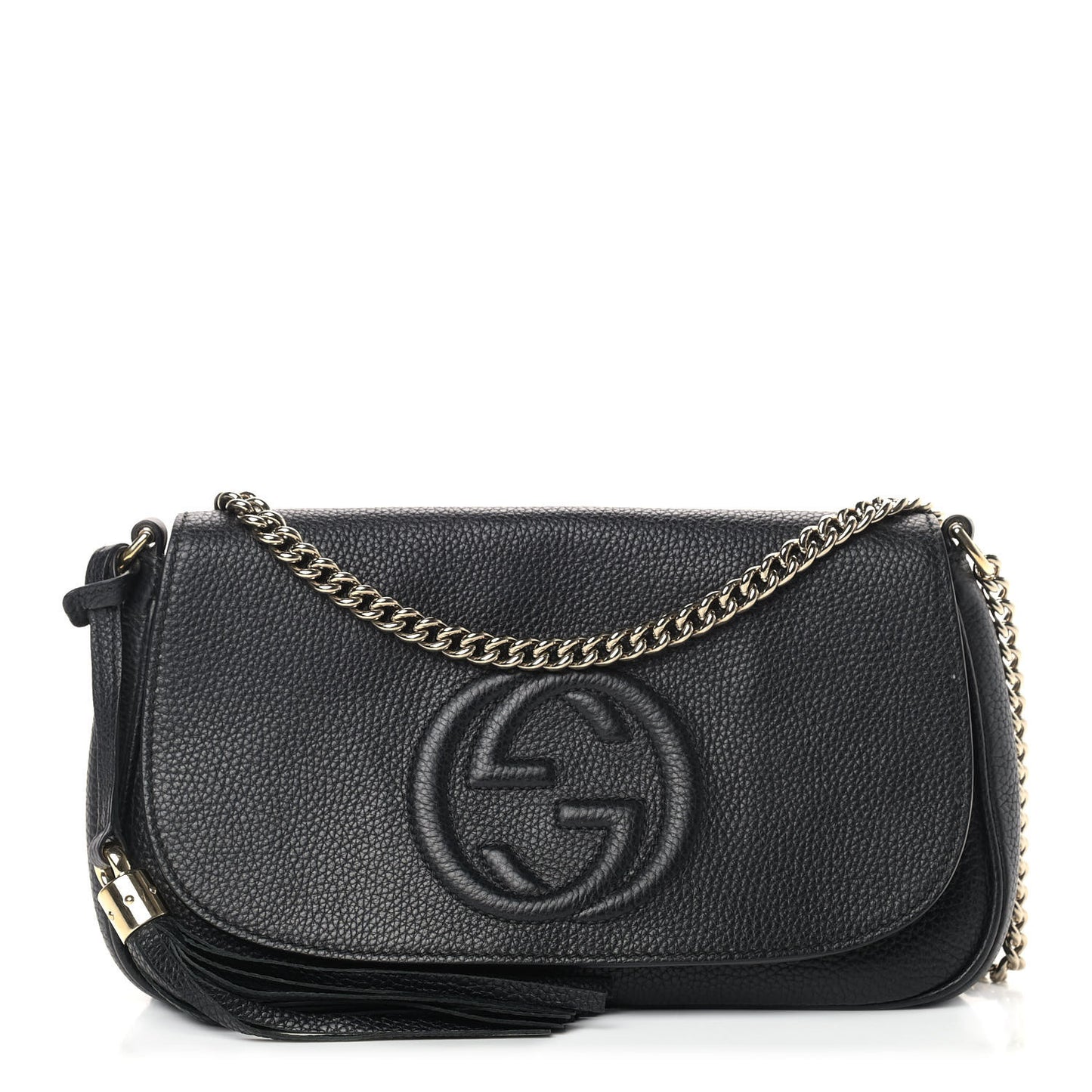 Pebbled Calfskin Medium Soho Flap Crossbody Black