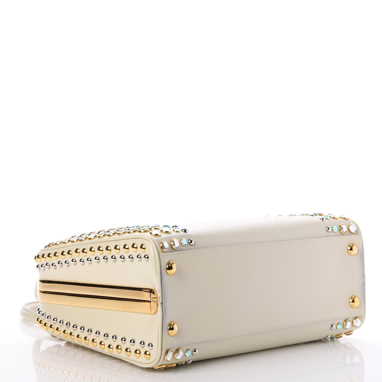 Saffiano Vernice Crystal Pyramid Bag Talco