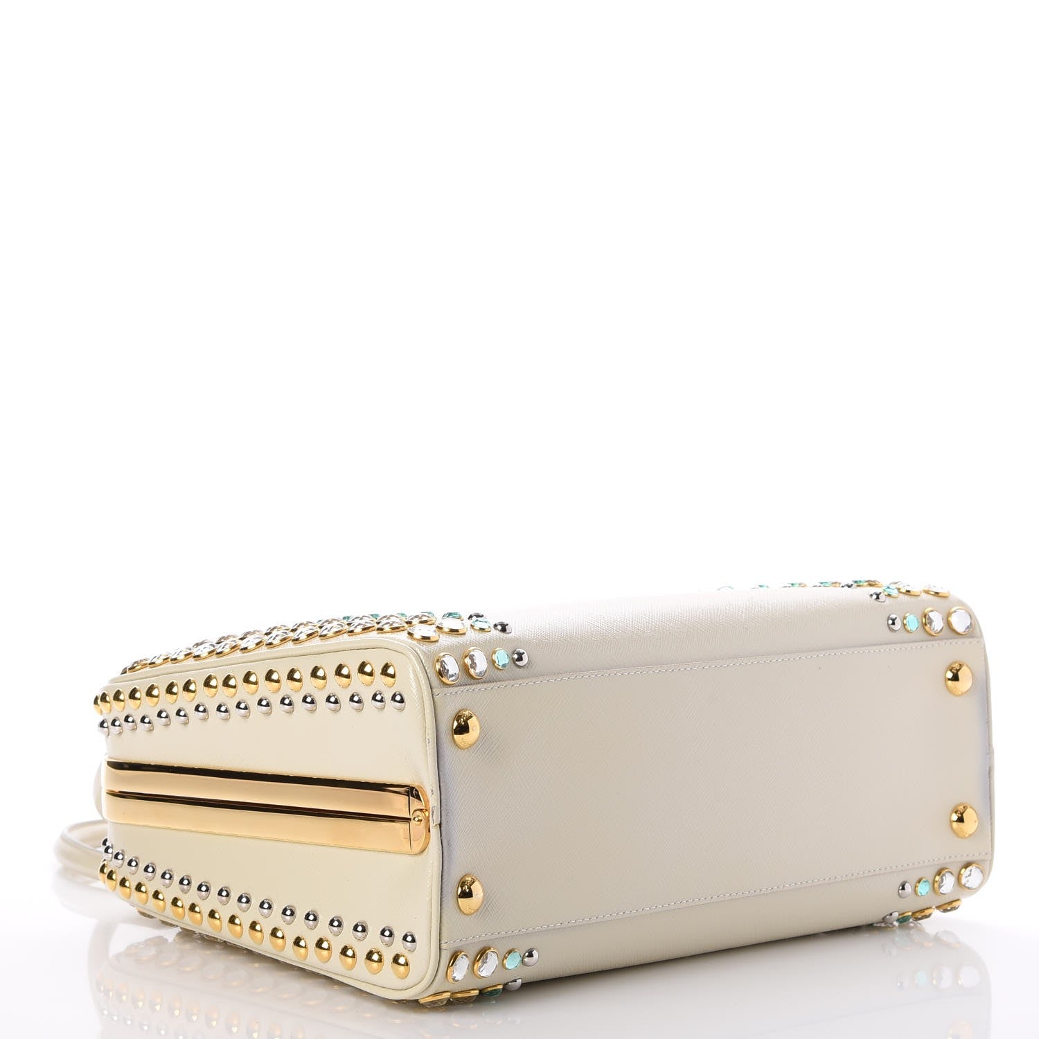Prada Saffiano Vernice Crystal Pyramid Bag Talco 4 of 13