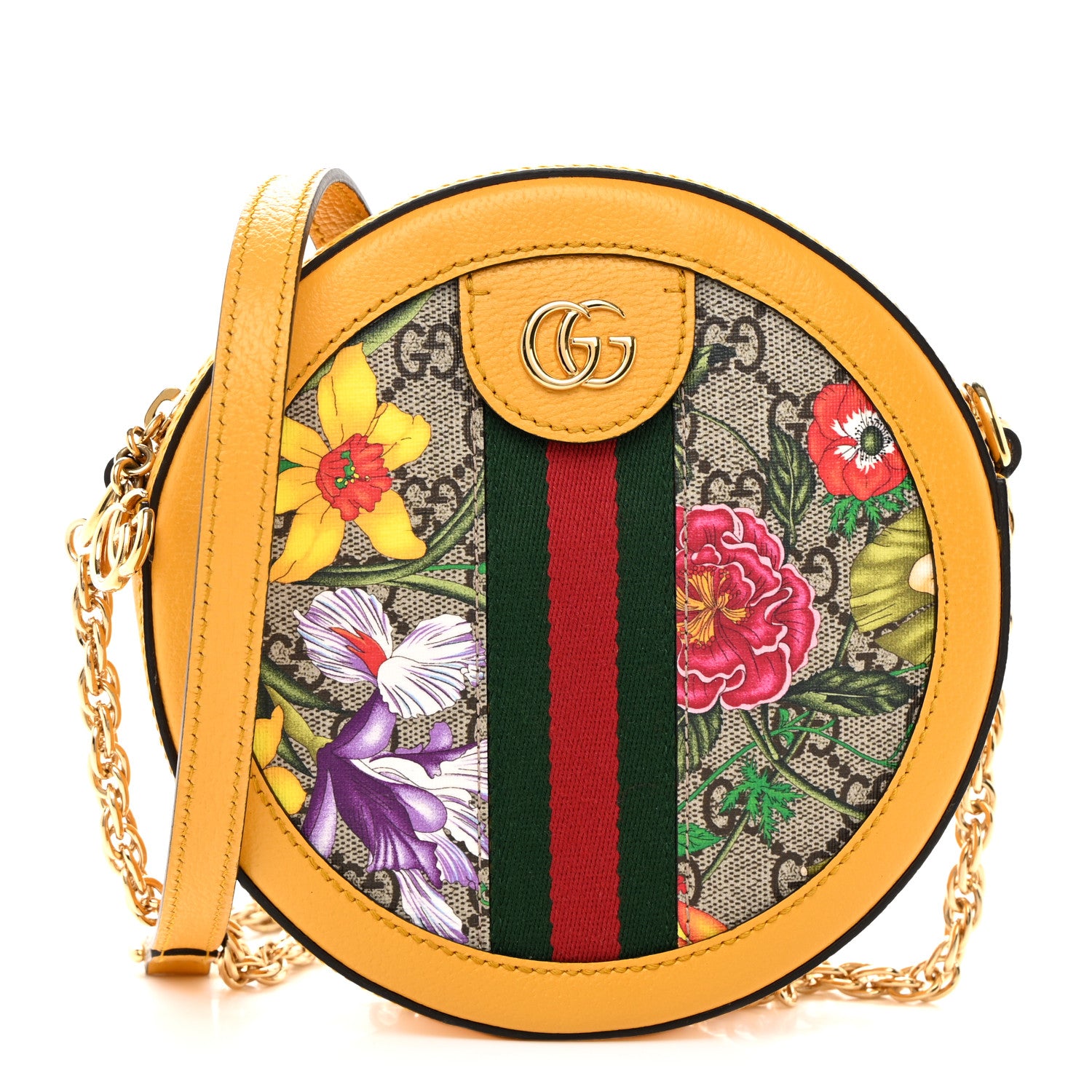 Gucci GG Supreme Monogram Flora Web Mini Ophidia Round Shoulder Bag Beige Multicolor Crop 1 of 12