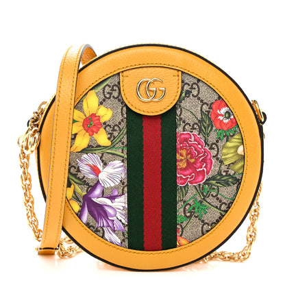 Gucci GG Supreme Monogram Flora Web Mini Ophidia Round Shoulder Bag Beige Multicolor Crop 1 of 12