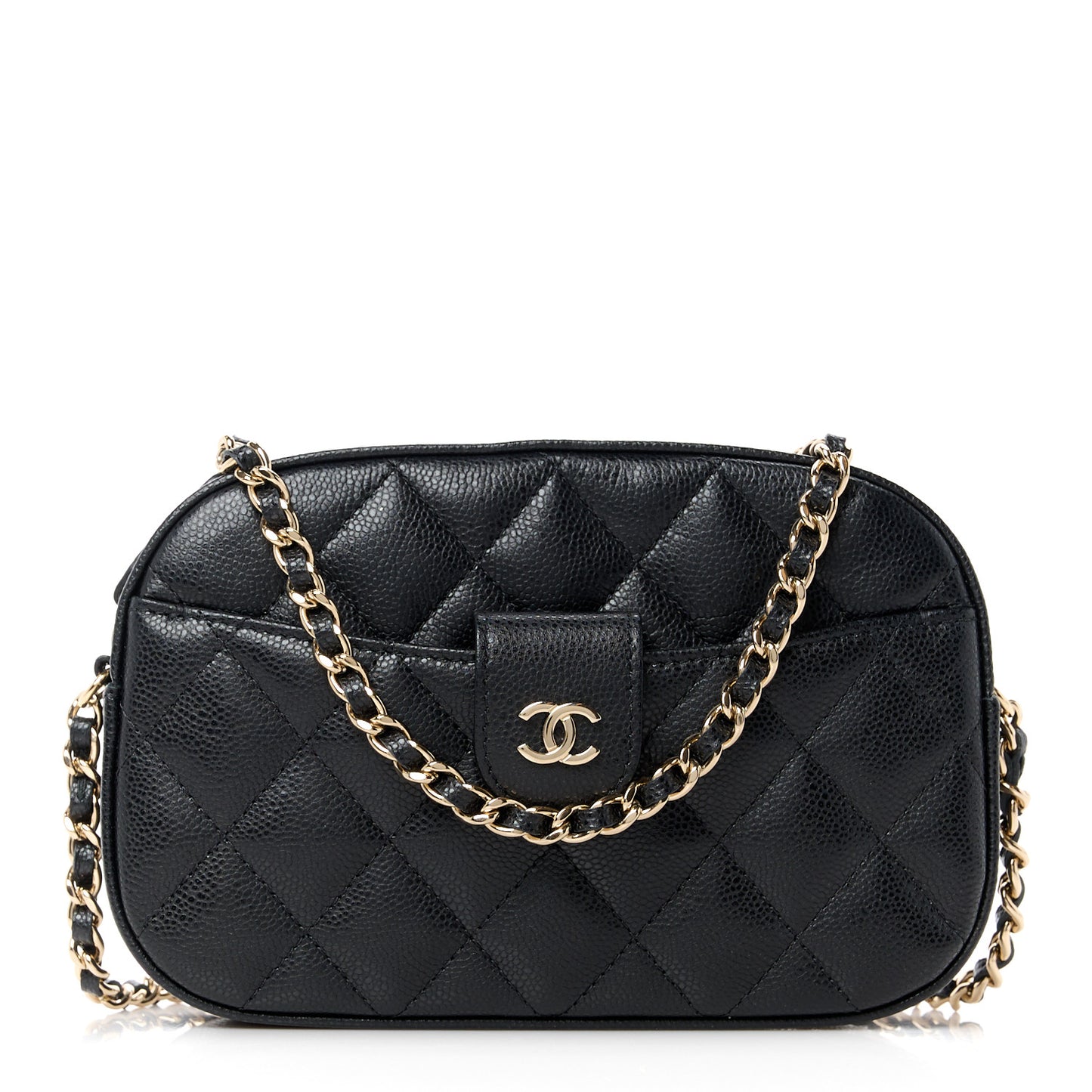 Caviar Quilted Chain Camera Bag Black
