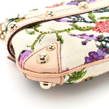 Gucci Canvas Flora Floral Beaded Small Horsebit Chain Clutch White Multicolor 11 of 16