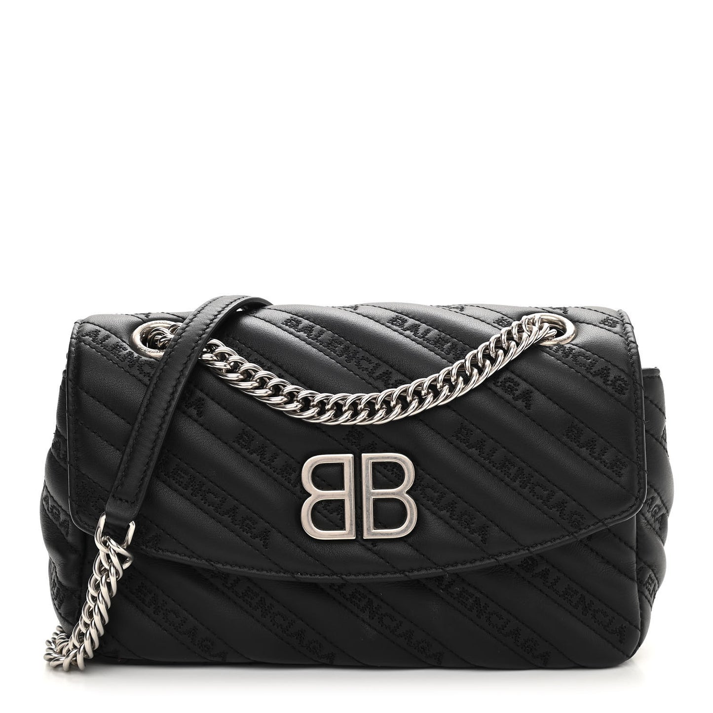 Calfskin Logo Matelasse S BB Round Shoulder Bag Black