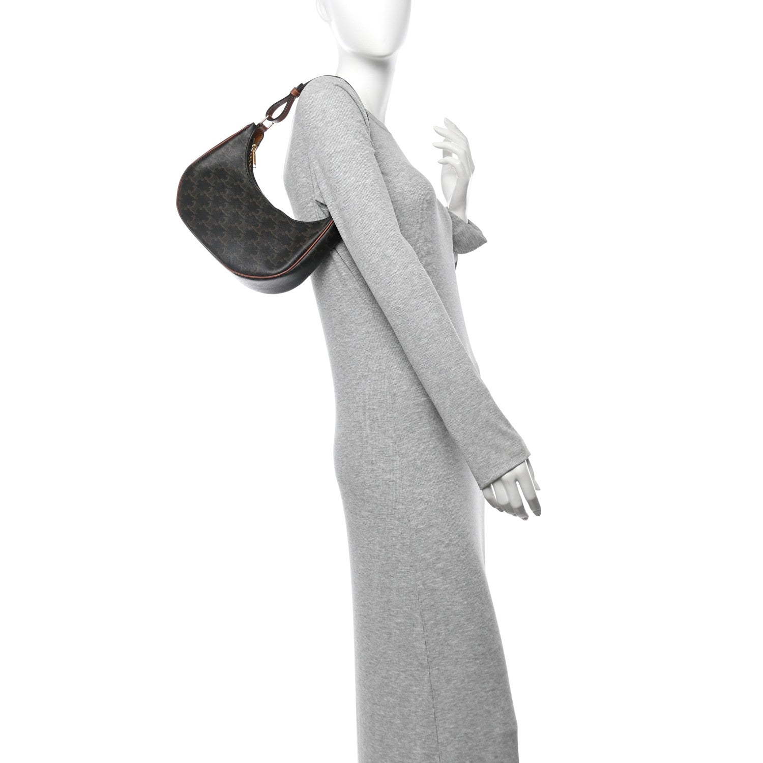Celine Triomphe Canvas Calfskin Ava Shoulder Bag Tan 2 of 9