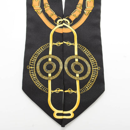 Hermes Silk Eperon D'Or Twilly Noir Jaune D'Or Tabac 4 of 5