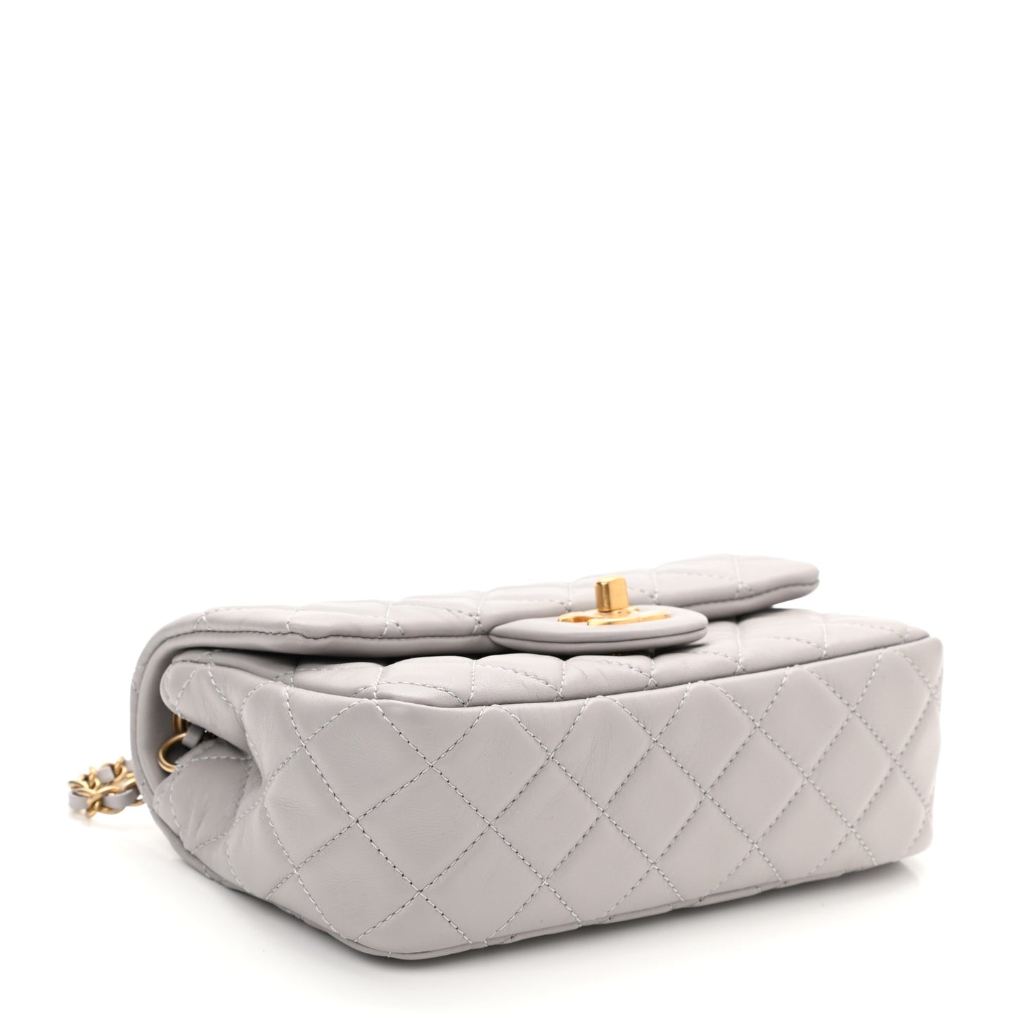 Lambskin Quilted Mini Rectangular Pearl Crush Flap Grey