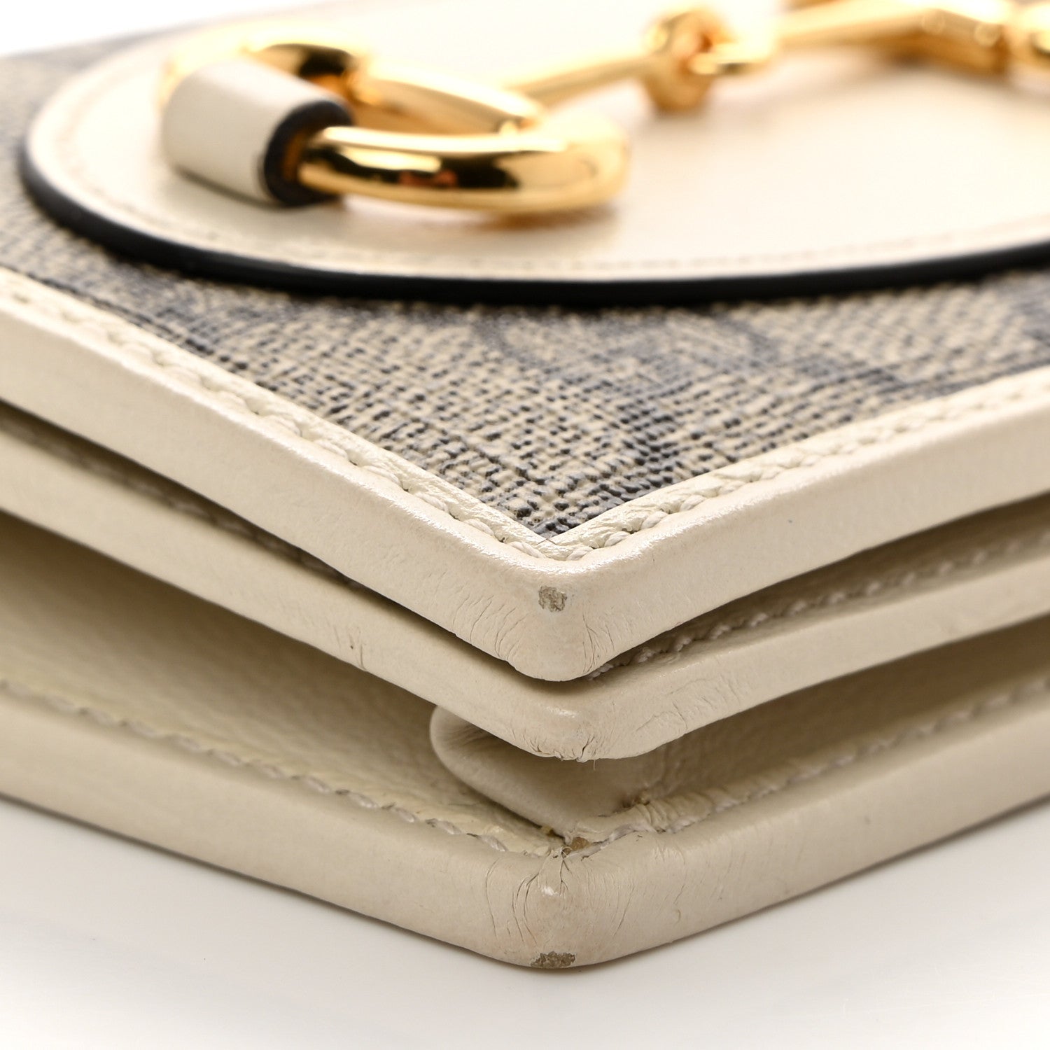 Gucci GG Supreme Monogram Azalea Calfskin Horsebit 1955 Card Case Wallet Beige Ebony Mystic White 8 of 9