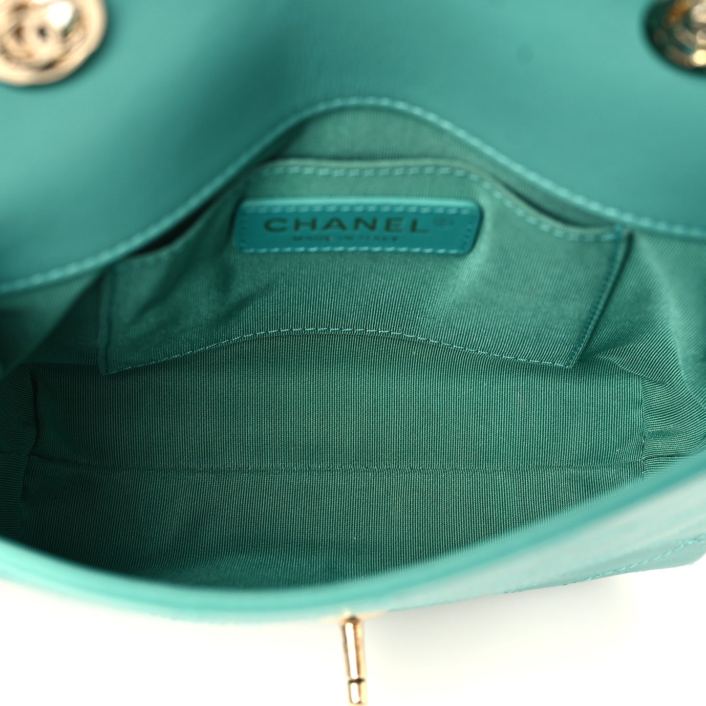 Calfskin Stitched Small Covered CC Flap Bag Green