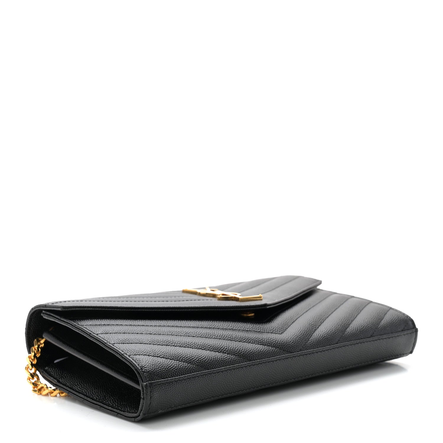 Saint Laurent Grain De Poudre Matelasse Chevron Monogram Chain Wallet Black 4 of 10