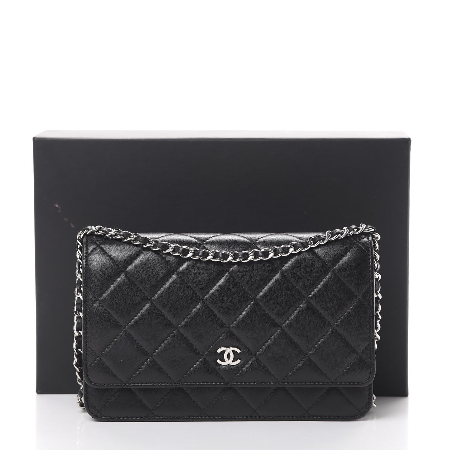 Lambskin Quilted Wallet On Chain WOC Black