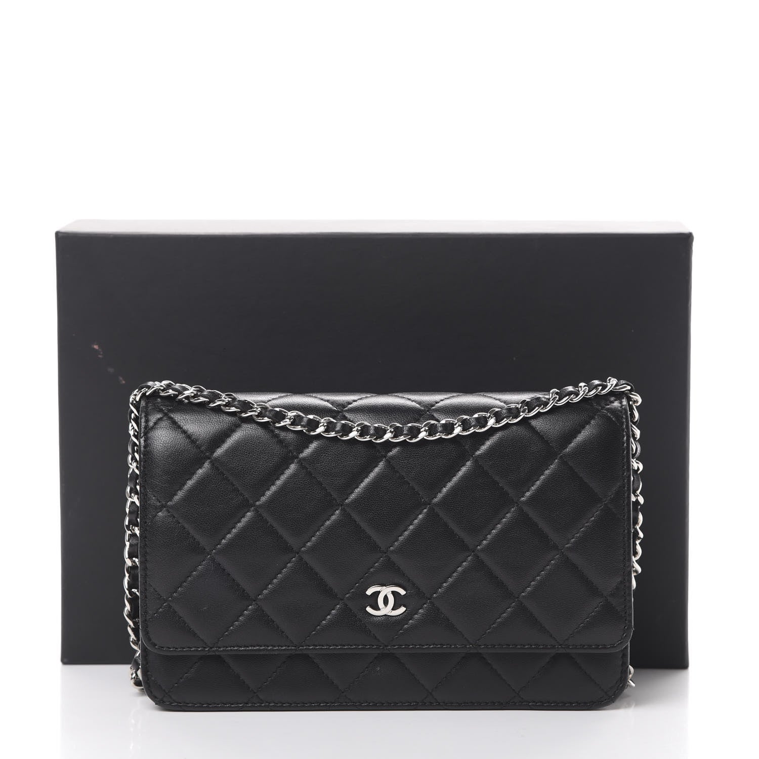 Chanel Lambskin Quilted Wallet On Chain WOC Black 17 of 17